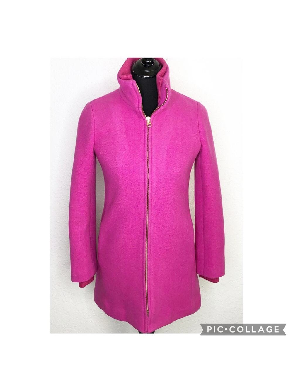 J Crew bright pink Italian Stadium Cloth by Nello Gori full zip wool coat size 0